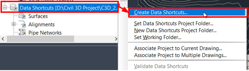 Figure 3.8 – Create Data Shortcuts… on a surface model
