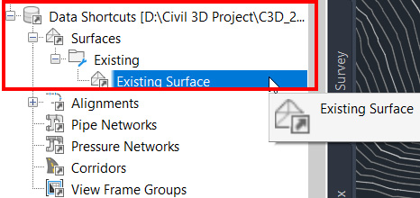 Figure 3.14 – Add Existing Surface with the drawing level folder structure
