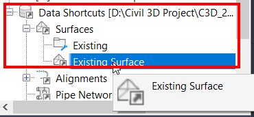 Figure 3.16 – Reorganizing Existing Surface in the data shortcuts project
