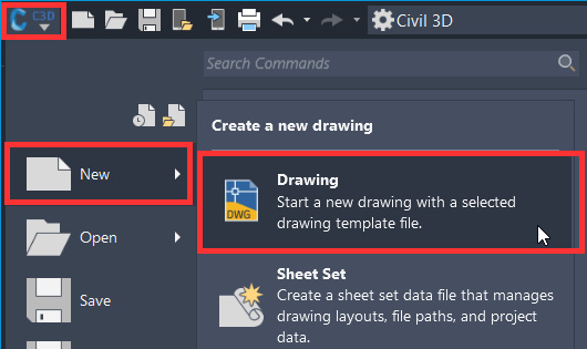 Figure 5.1 – Create a new drawing with a specified template
