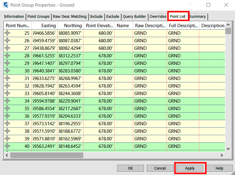 Figure 5.12 – Point Group Properties – Point List
