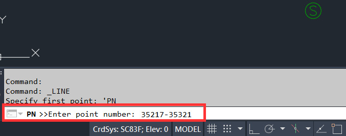 Figure 5.20 – Enter point numbers at the command line
