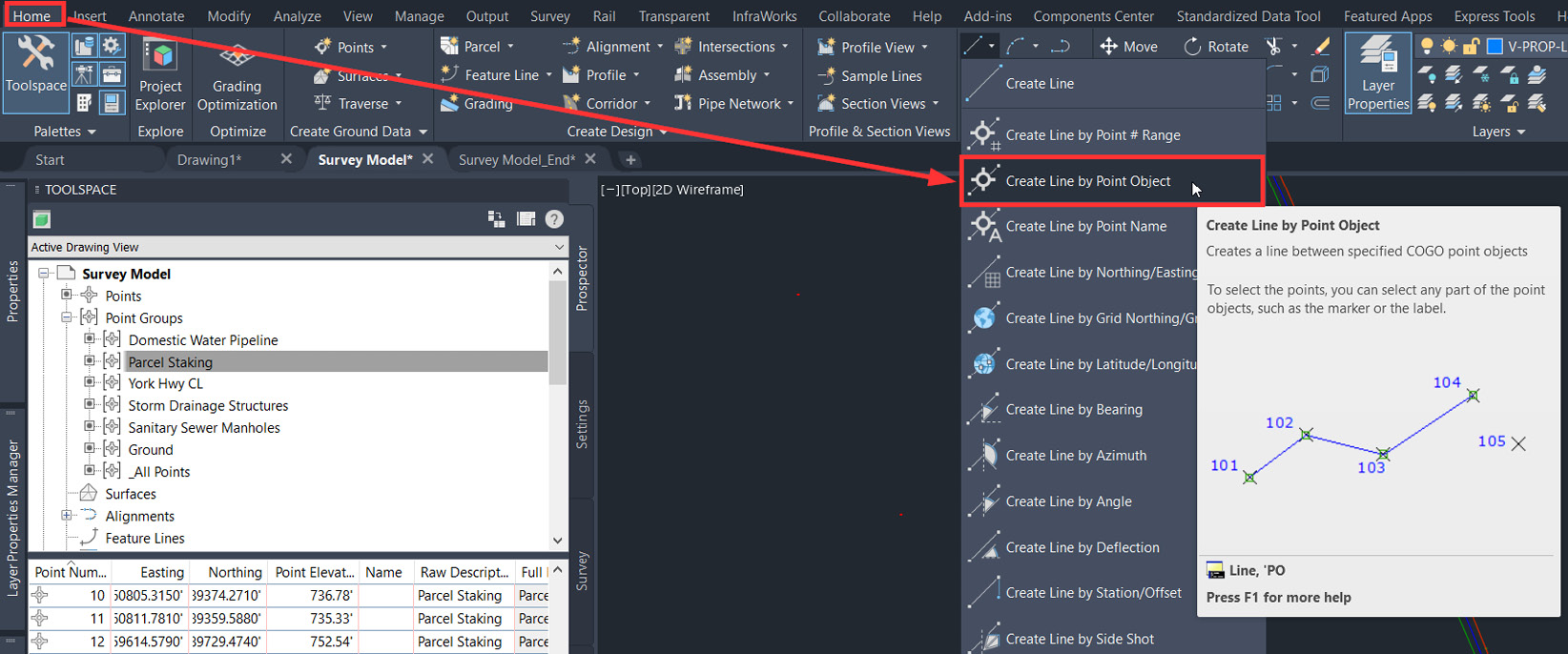 Figure 5.23 – Create Line by Point Object
