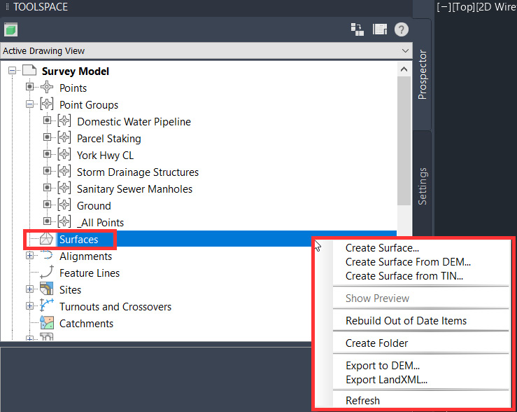 Figure 6.1 – Right-click options for Surfaces
