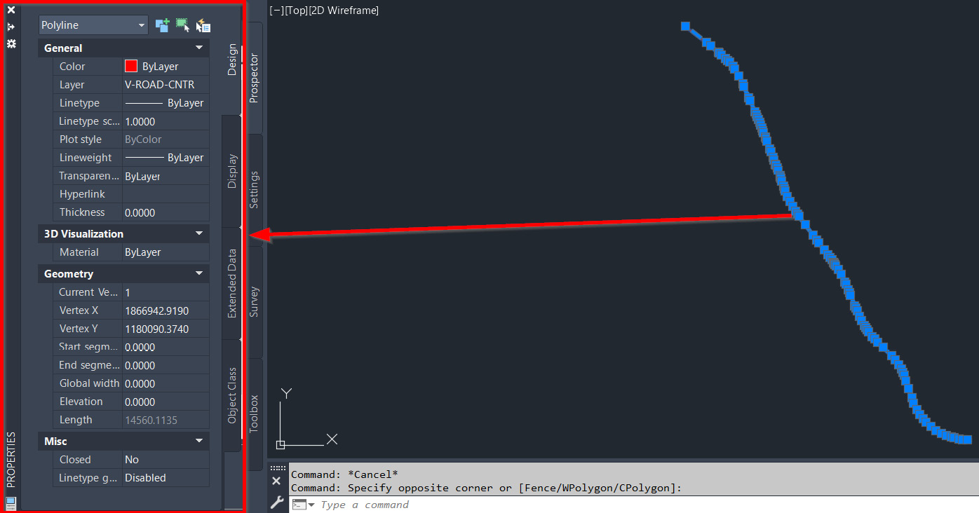 Figure 7.5 – Converted linework from a 3D polyline to a polyline
