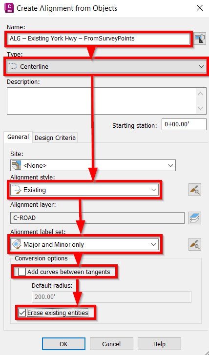 Figure 7.7 – Create Alignment from Objects dialog box
