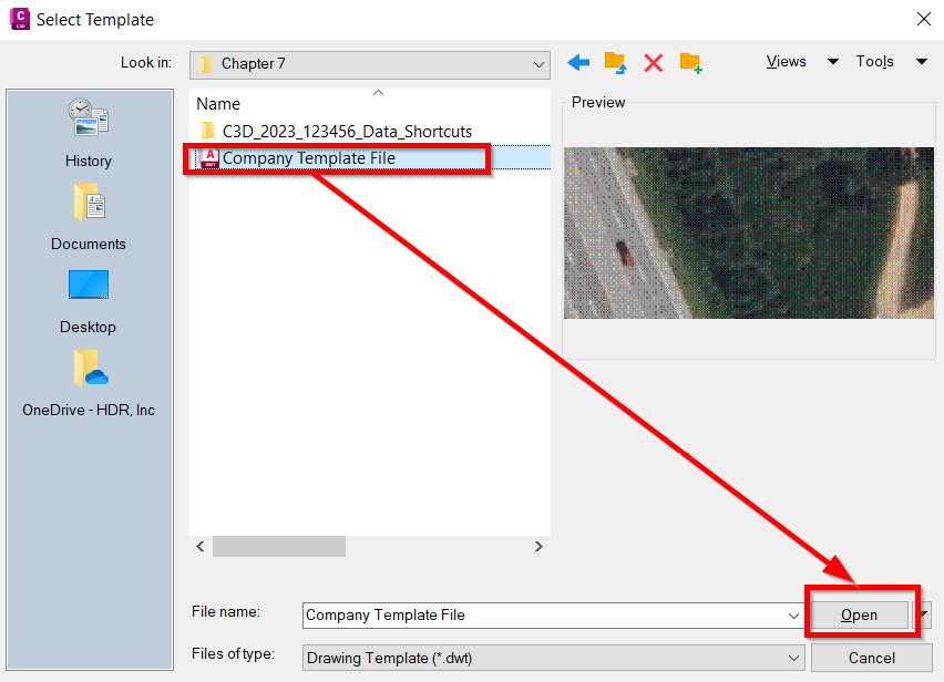 Figure 7.14 – Starting a new file with our company drawing template file
