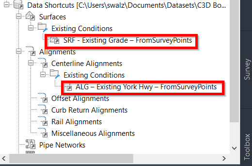 Figure 7.16 – Creating data references of identified Civil 3D objects
