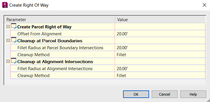 Figure 9.11 – Create Right of Way dialog box
