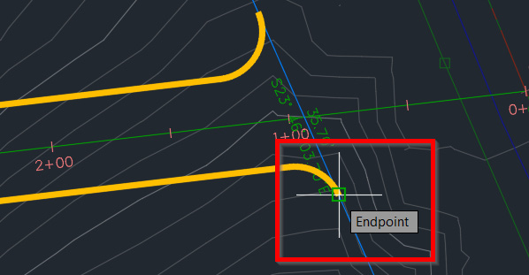 Figure 9.18 – Snapping to the endpoint of our right-of-way parcel
