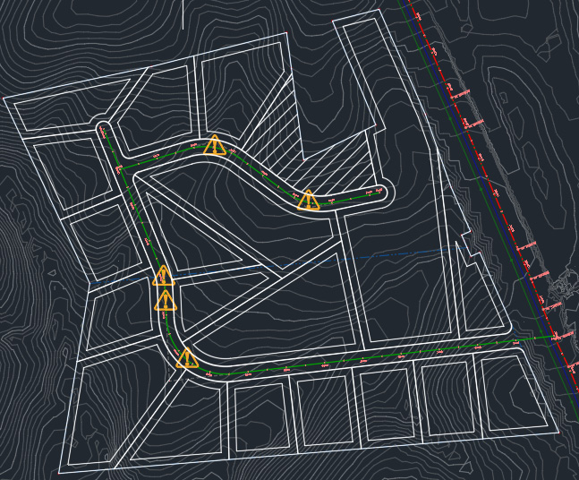 Figure 9.21 – Grading Model.dwg file after polylines representing parcels are copied and pasted
