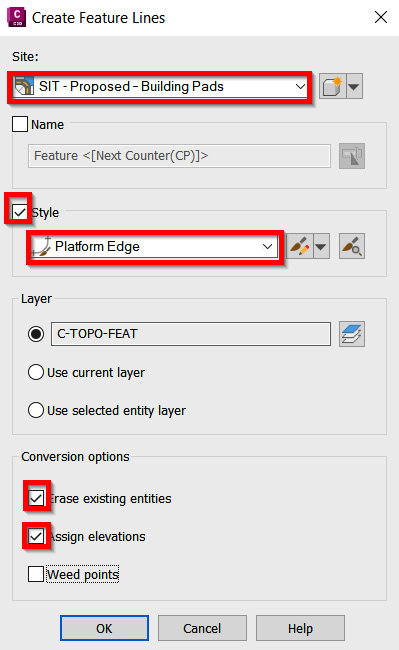 Figure 9.27 – Create Feature Lines dialog box
