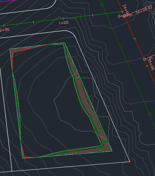 Figure 9.34 – Final grading object and grading surface for our southeastern parcel
