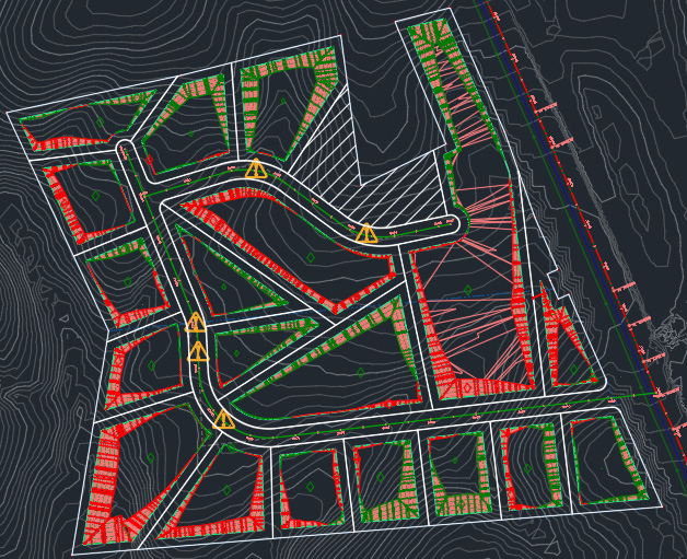 Figure 9.35 – Final grading object and grading surface for our residential subdivision
