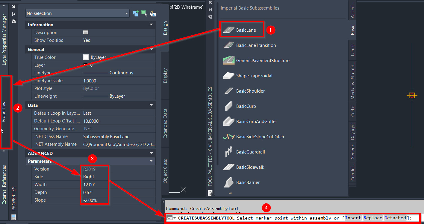 Figure 10.9 – Steps for adding a BasicLane subassembly
