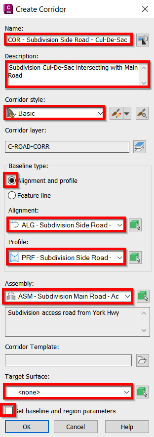 Figure 10.17 – The Create Corridor dialog box
