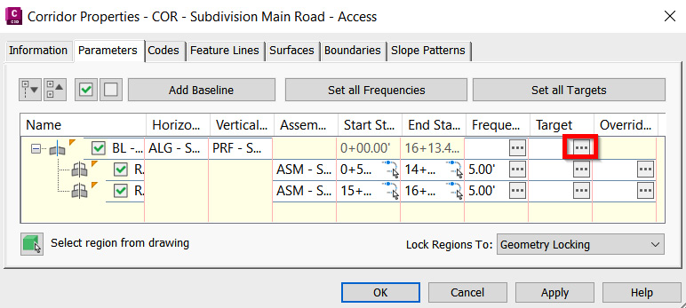 Figure 11.8 – Applying targets to all regions within a corridor
