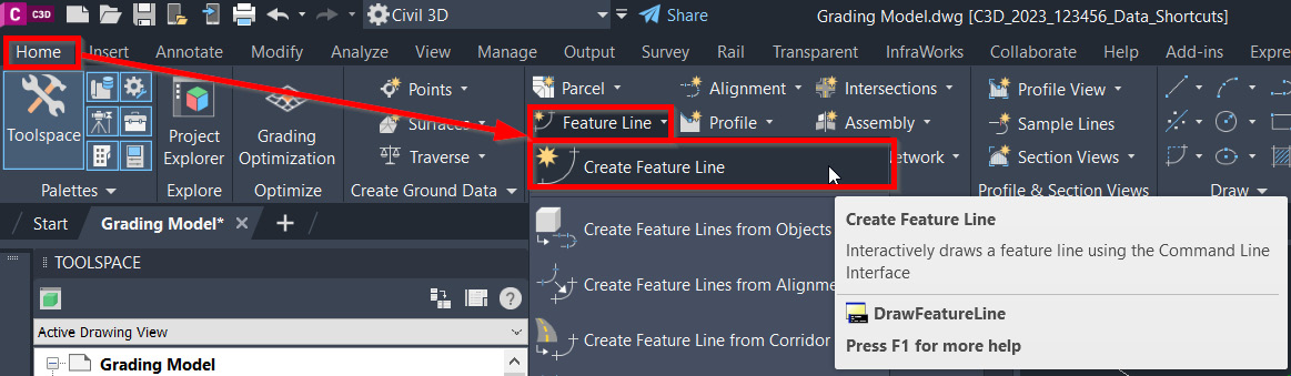 Figure 11.11 – Creating a feature line for a dead-end design
