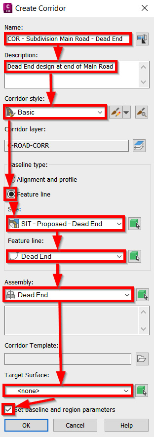 Figure 11.15 – Create Corridor dialog box (dead end)
