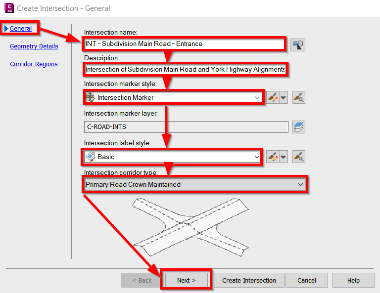 Figure 11.18 – Create Intersection dialog box | General tab
