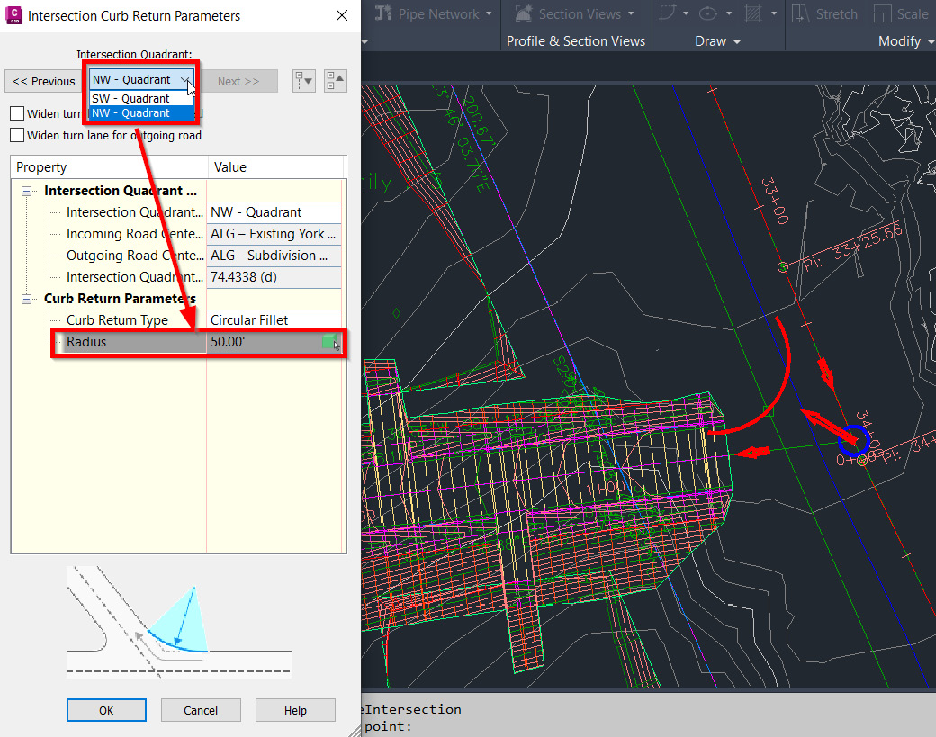 Figure 11.20 – Intersection Curb Return Parameters dialog box
