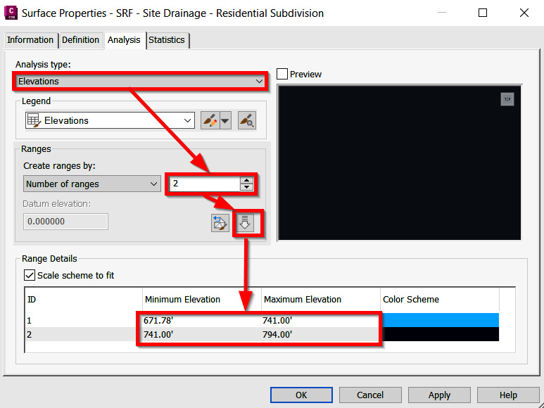 Figure 12.6 – Adjusting surface property elevation banding values
