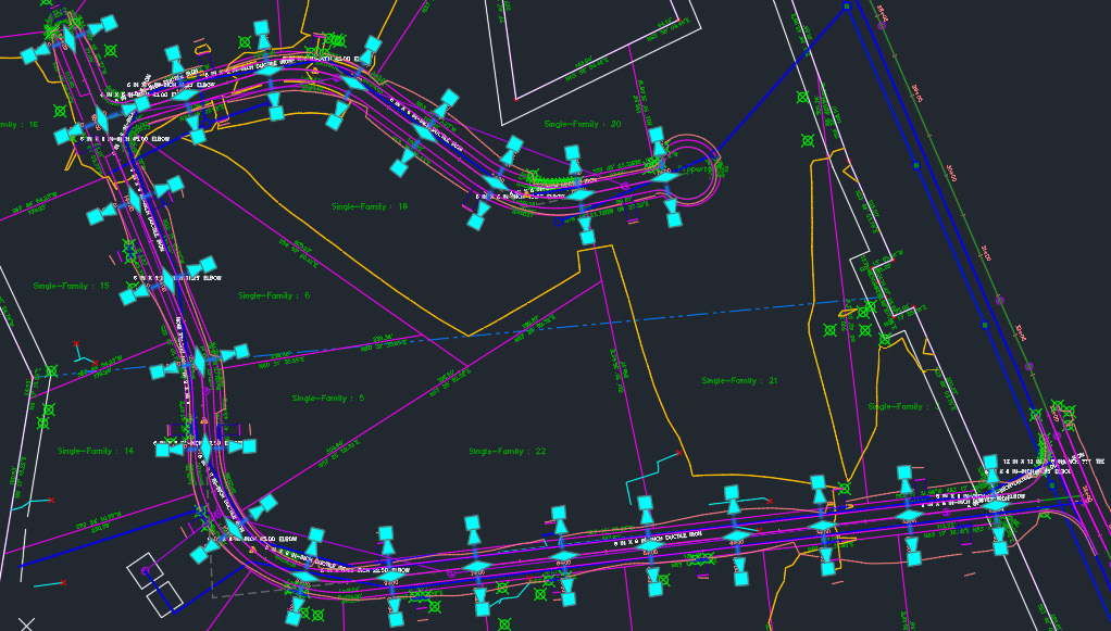 Figure 13.6 – Sample lines created for SLG – Subdivision Side Road – Cul-De-Sac sample line group
