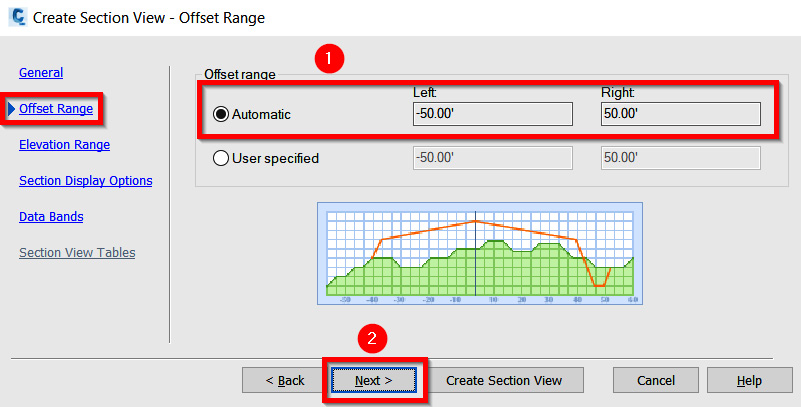 Figure 13.14 – The Create Section View – Offset Range tab
