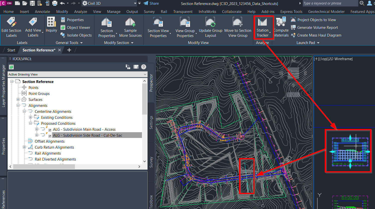 Figure 13.22 – Section View Station Tracker
