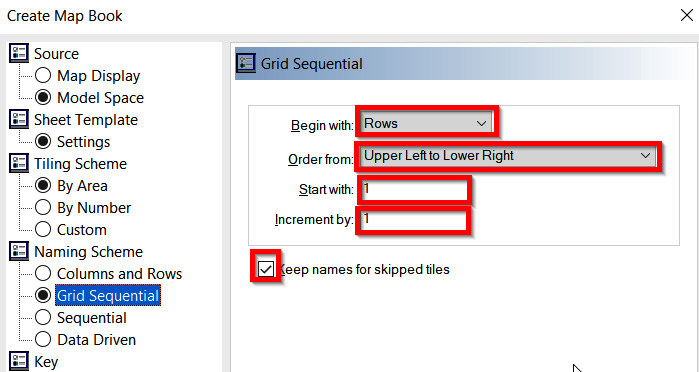 Figure 14.9 – Map Book > Naming Scheme > Grid Sequential Criteria
