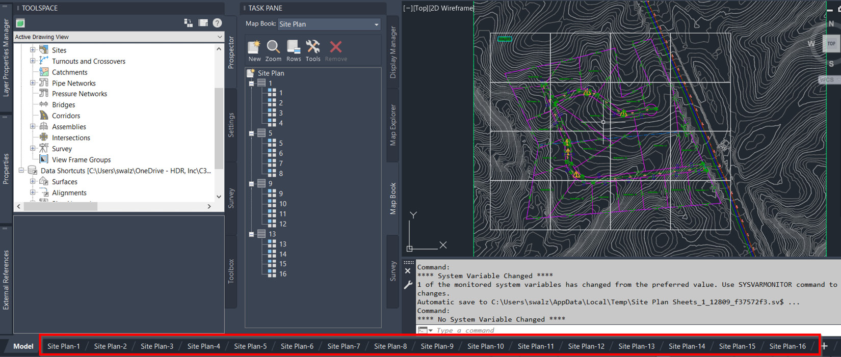 Figure 14.13 – Site Plan Sheets.dwg Layout tabs
