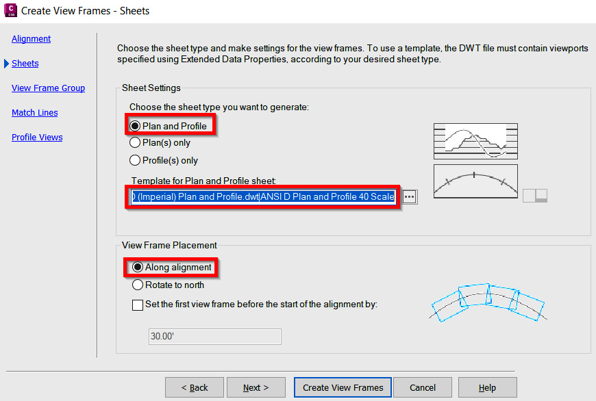 Figure 14.17 – Create View Frames dialog box – the Sheets tab
