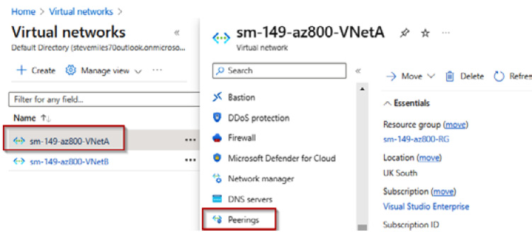 Figure 6.63 – Selecting the first VNet to peer
