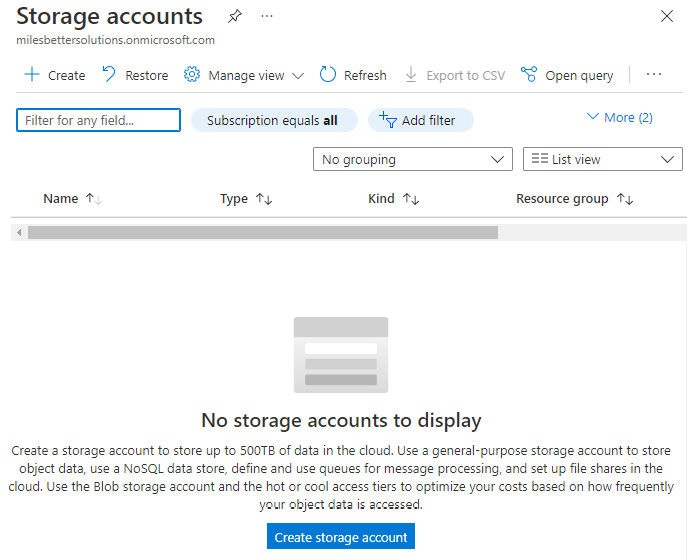 Figure 8.15 – The Storage accounts screen