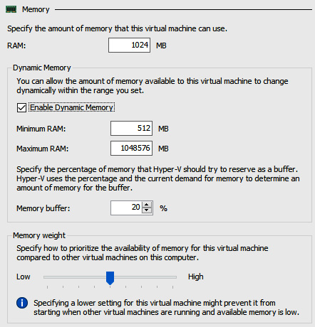 Figure 9.9 – Configuring a VM’s memory
