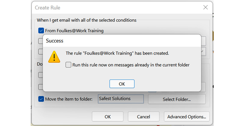 Figure 14.10 – Run this rule now on messages already in the current folder
