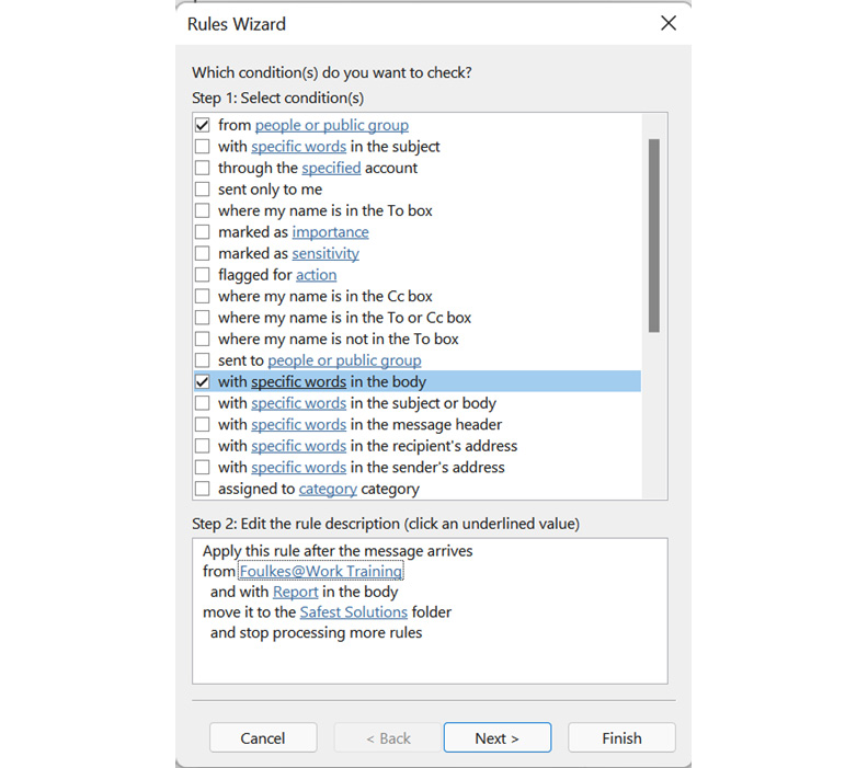 Figure 14.11 – The Rules Wizard dialog box
