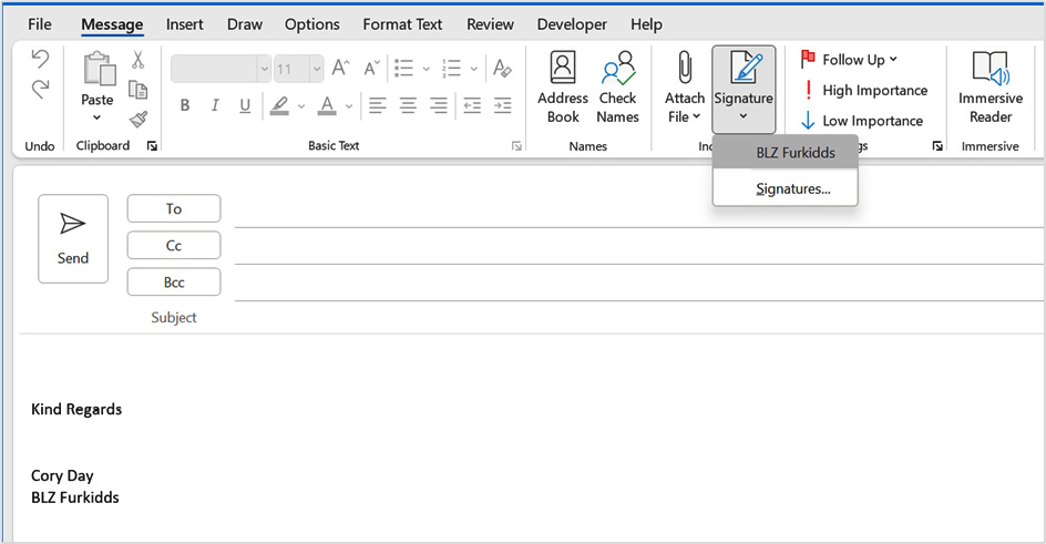 Figure 14.17 – The Signature feature in Outlook
