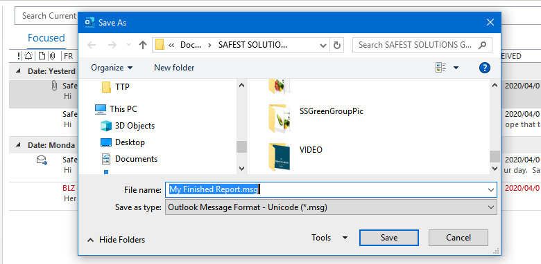 Figure 14.3 – The Save As dialog box to save an email message
