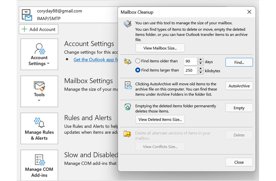 Figure 14.7 – Mailbox Cleanup options
