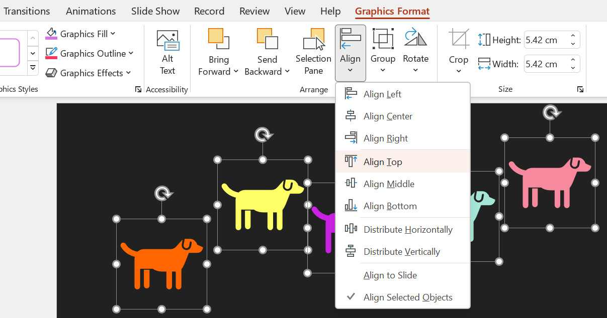 Figure 6.24 – The Align options located in the Graphics Format tab
