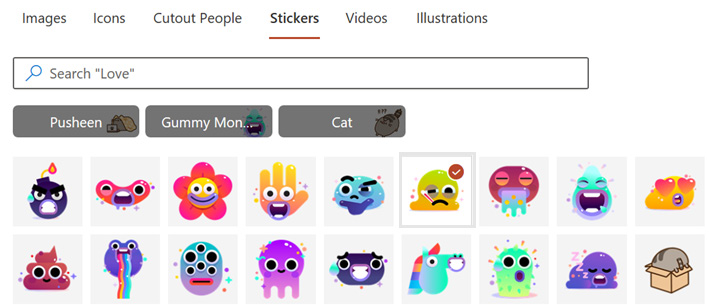 Figure 6.31 – A list of available stickers from the Stock Images option
