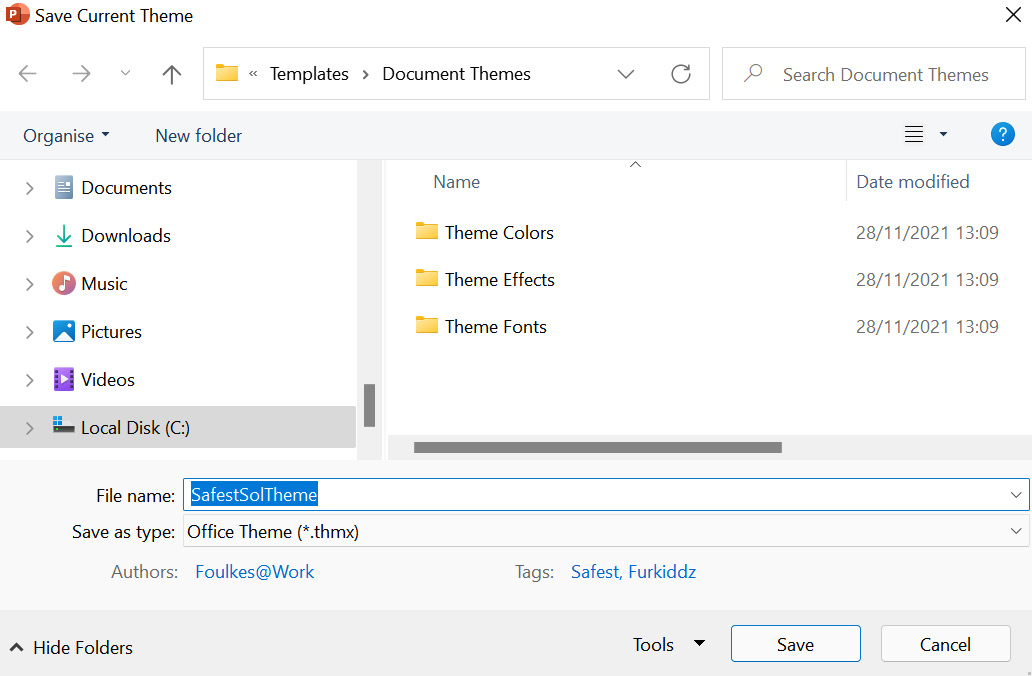 Figure 6.36 – The Document Themes folder on a local computer
