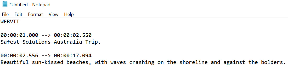 Figure 6.44 – A closed captions Notepad file

