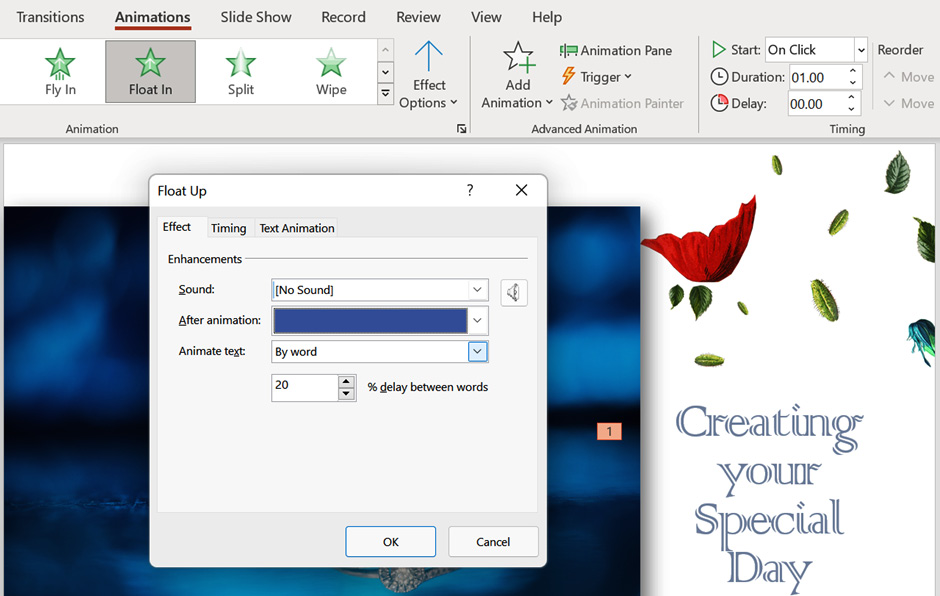 Figure 7.15 – Float In animation with customized effect options
