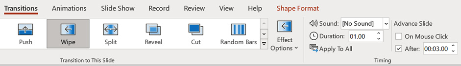 Figure 7.16 – Setting Advance options on slide transitions
