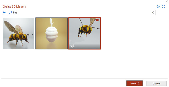 Figure 7.9 – Selecting the bee from Stock 3D Models
