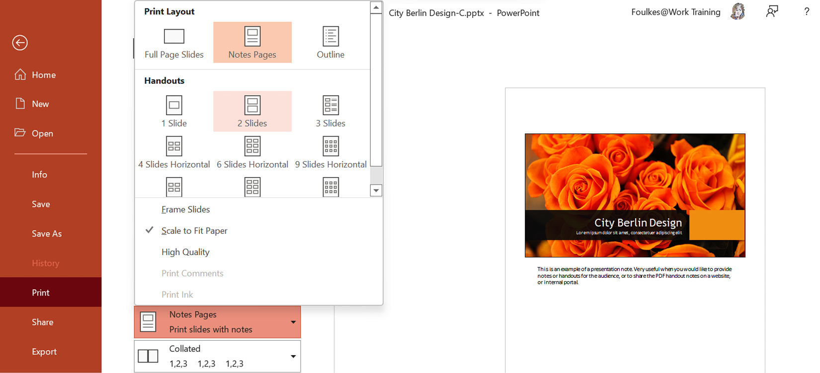 Figure 8.12 – Using the Print | Full Page Slides option to print notes or handouts
