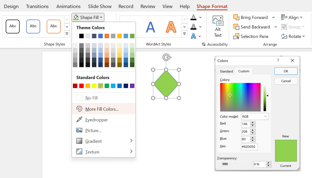 Figure 8.26 – Using More Fill Colors… to select custom colors
