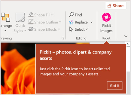 Figure 8.3 – The Pickit Images button on the Home tab
